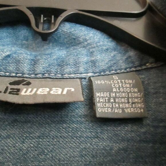 Lizwear Liz Claiborne Blue Tie Neck Denim Blouse Top - Picture 4 of 7